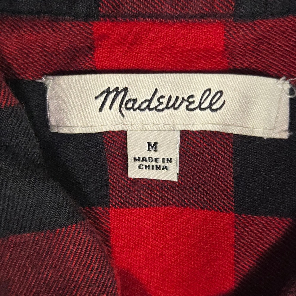 Madewell Buffalo Check Flannel Shirt Women M Red Black Plaid Tie Front Button Up - Picture 11 of 14